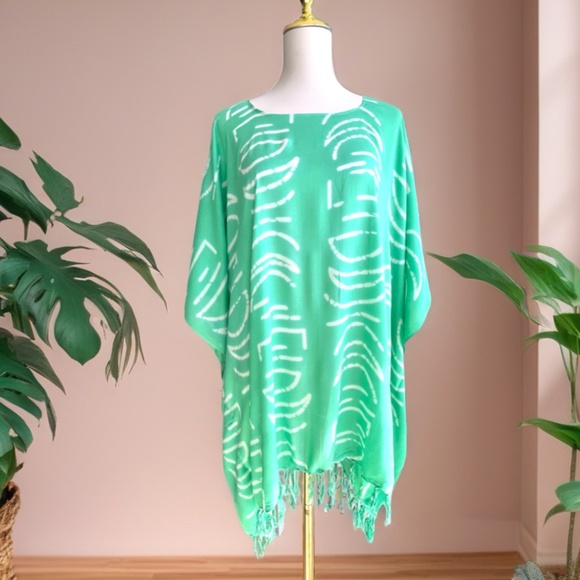 0146/ Half Moon Pattern Poncho, Light Green rayon Poncho - Picture 1 of 8